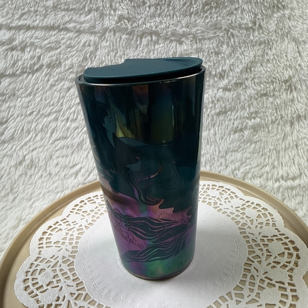 Starbucks 2023 Teal Blue Iridescent Siren Mermaid Ceramic Travel Tumbler Cup Lid